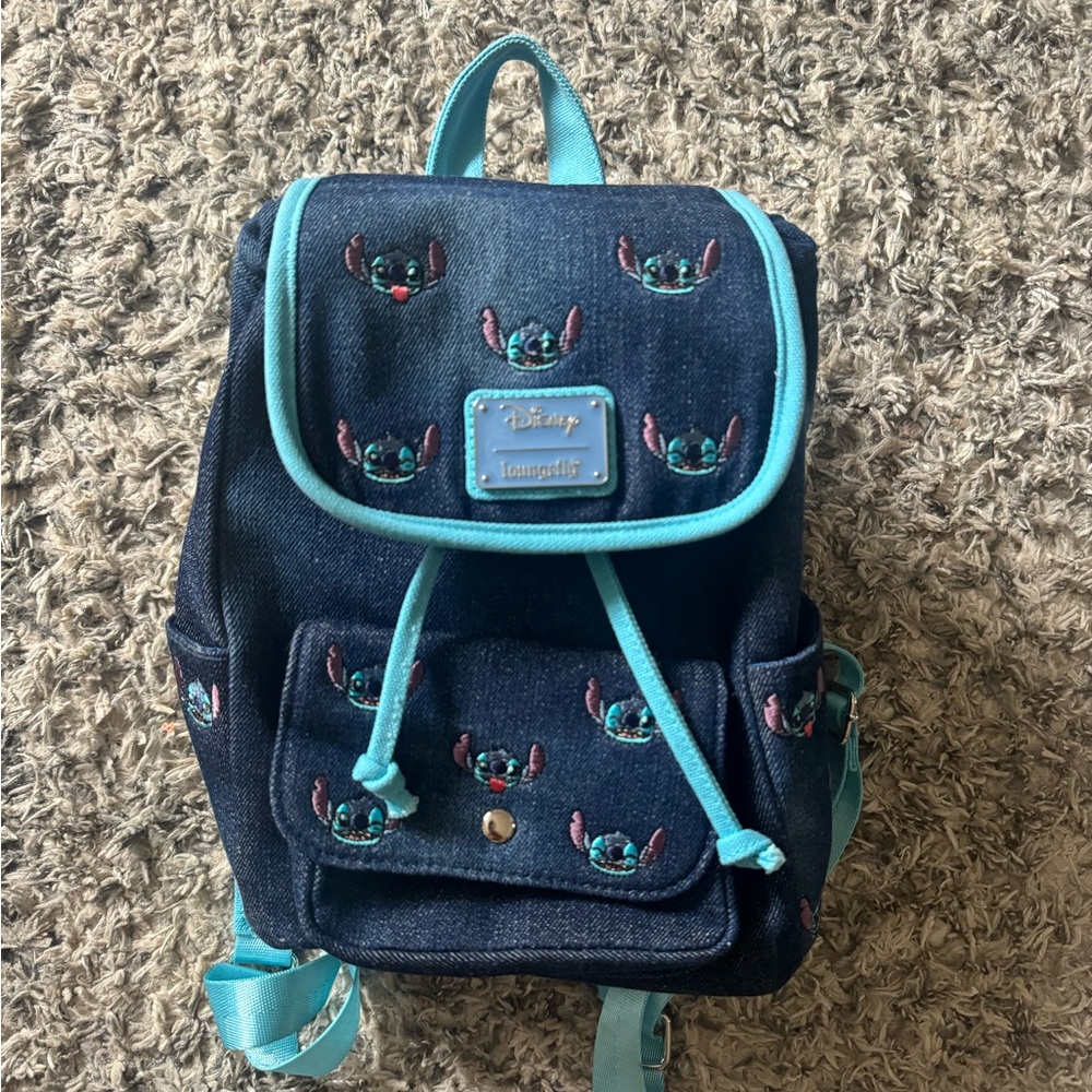 Loungefly Denim Backpack with Stitch Embroidery